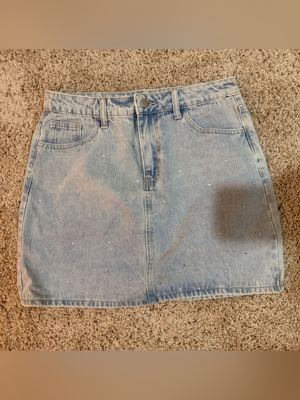 Altar'd State Light Blue Rhinestone Denim Mini Skirt